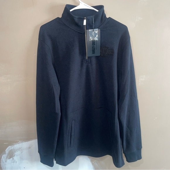 Harley-Davidson Bar & Shield 1/4 Zip Black Pullover Shirt Men’s Size M *Nwt* - Picture 1 of 4